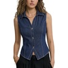 image:imageLYANER Womens Denim Vest Sleeveless Collared V Neck Button Down Casual Summer Jean Tank Shirt TopBlue