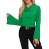 image:imageLYANER Womens Elegant Bow Tie Mock Neck Bell Long Sleeve Blouse Shirts TopGreen