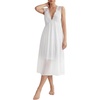 image:imageLYANER Womens Lace Trim Deep V Neck Sleeveless Ruched Double Layered Sexy Midi NightdressWhite