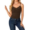 image:imageLYANER Womens Lace Trim V Neck Camisole Adjustable Strap Undershirt Tank Stretch Fitted Cami TopBrown