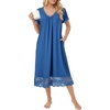 image:imageLYANER Womens Lace Trim V Neck Short Sleeve Ruched Ruffle Casual Midi Nightdress with PocketsBlue