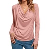image:imageLYANER Womens Loose Cowl Neck Ruched Stretch Long Sleeve Blouse Shirt TopPink