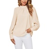 image:imageLYANER Womens Mock Neck Pleated Solid Long Sleeve Blouse Office Shirt TopBeige