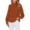 image:imageLYANER Womens Mock Neck Pleated Solid Long Sleeve Blouse Office Shirt TopCamel