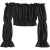 image:imageLYANER Womens Off Shoulder Ruffle Trim Puff Long Sleeve Tube Crop Blouse Shirt TopBlack