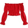 image:imageLYANER Womens Off Shoulder Ruffle Trim Puff Long Sleeve Tube Crop Blouse Shirt TopRed