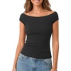 image:imageLYANER Womens Ribbed Knit Boat Neck Cap Sleeve Slim Fit Elegant Blouse TopBlack