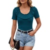 image:imageLYANER Womens Ribbed Ruffle Scoop Neck Short Sleeve Slim Fit Elegant Blouse TopLake Blue