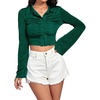 image:imageLYANER Womens Ruched Front Button Down V Neck Bell Long Sleeve Crop Tops Dressy Blouse ShirtDark Green