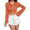 image:imageLYANER Womens Ruched Front Button Down V Neck Bell Long Sleeve Crop Tops Dressy Blouse ShirtOrange