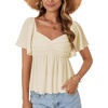image:imageLYANER Womens Ruffle Peplum Blouse Ruched Sweetheart V Neck Cute ShirtBeige