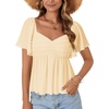 image:imageLYANER Womens Ruffle Peplum Blouse Ruched Sweetheart V Neck Cute ShirtSolid Beige