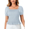 image:imageLYANER Womens Ruffle Peplum Smock Gingham Crop Top Square Neck Puff Short Sleeve Blouse ShirtSolid Light Blue