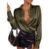 image:imageLYANER Womens Satin Blouse Long Sleeve Silk Button Down Shirts Work Office Dressy TopsArmy Green