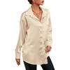 image:imageLYANER Womens Satin Silky Loose Turn Down V Neck Long Sleeve Button Blouse Shirt TopBeige