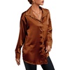 image:imageLYANER Womens Satin Silky Loose Turn Down V Neck Long Sleeve Button Blouse Shirt TopBrown