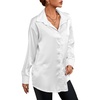 image:imageLYANER Womens Satin Silky Loose Turn Down V Neck Long Sleeve Button Blouse Shirt TopWhite