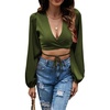 image:imageLYANER Womens Satin Wrap V Neck Criss Cross Tie Long Sleeve Crop Blouse TopArmy Green