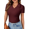 image:imageLYANER Womens Short Sleeve Collared V Neck Polo Shirts Business Casual Work Tops Summer Fitted TeeSolid Deep Red
