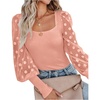image:imageLYANER Womens Square Neck Blouse Sheer Mesh Lantern Sleeve Polka Dot Knit Business Casual Tops ShirtsSolid Pink