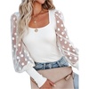 image:imageLYANER Womens Square Neck Blouse Sheer Mesh Lantern Sleeve Polka Dot Knit Business Casual Tops ShirtsSolid White