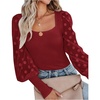 image:imageLYANER Womens Square Neck Blouse Sheer Mesh Lantern Sleeve Polka Dot Knit Business Casual Tops ShirtsWine Red