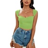 image:imageLYANER Womens Square Neck Ribbed Knit Sleeveless Slim Fit Solid Crop Top ShirtGrass Green
