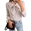 image:imageLYANER Womens Striped Button Down Shirts Bow Tie Neck Elegant Long Sleeve Blouse Casual TopsBrown