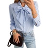 image:imageLYANER Womens Striped Button Down Shirts Vintage Bow Tie Collar Long Sleeve Elegant Blouse Tops Blue XSmall