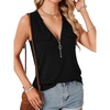 image:imageLYANER Womens Summer Tank Tops Zipper V Neck Sleeveless Casual Shirt Chic BlousesBlack