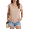 image:imageLYANER Womens V Neck Button Blouse Cap Sleeve Work Shirt Office Dressy Tee Shirt TopsApricot