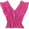 image:imageLYANER Womens V Neck Ruffle Cap Sleeve Shirred Blouse Sexy Crop Tank TopRose Red