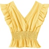 image:imageLYANER Womens V Neck Ruffle Cap Sleeve Shirred Blouse Sexy Crop Tank TopYellow