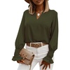 image:imageLYANER Womens V Neck Shirred Bell Long Sleeve Blouse Casual Tunic TopArmy Green