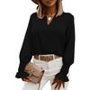 image:imageLYANER Womens V Neck Shirred Bell Long Sleeve Blouse Casual Tunic TopSolid Black