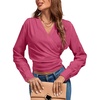 image:imageLYANER Womens Wrap V Neck Long Sleeve Tie Back Ruched Crop Top Blouse ShirtRose