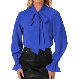 image:imageLYANER Womens Bow Tie Neck Blouse Ruffle Long Sleeve Business Dressy Office Shirt TopRoyal Blue