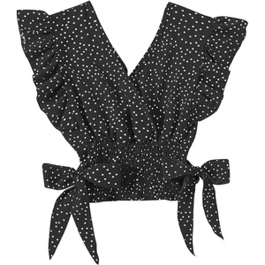 image:imageLYANER Womens Cute V Neck Ruffle Cap Sleeve Side Bow Shirred Hem Summer Crop Tank Tops Peplum BlouseBlack