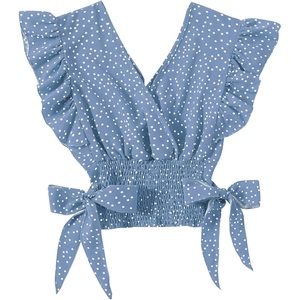 image:imageLYANER Womens Cute V Neck Ruffle Cap Sleeve Side Bow Shirred Hem Summer Crop Tank Tops Peplum BlouseDusty Blue