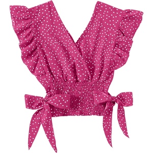 image:imageLYANER Womens Cute V Neck Ruffle Cap Sleeve Side Bow Shirred Hem Summer Crop Tank Tops Peplum BlouseRose