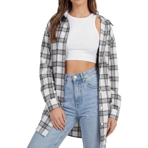 image:imageLYANER Womens Flannel Plaid Shirts Oversized Button Down Long Sleeve Shirts Womens Blouse Clothes TopsWhite