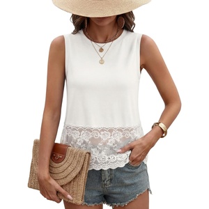 image:imageLYANER Womens Floral Sheer Lace Hem Round Neck Sleeveless Elegant Blouse Tank TopWhite
