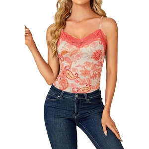image:imageLYANER Womens Lace Trim V Neck Camisole Adjustable Strap Undershirt Tank Stretch Fitted Cami TopPink Paisley