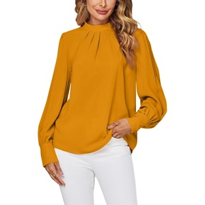 image:imageLYANER Womens Mock Neck Pleated Solid Long Sleeve Blouse Office Shirt TopGinger