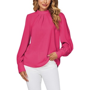 image:imageLYANER Womens Mock Neck Pleated Solid Long Sleeve Blouse Office Shirt TopRose