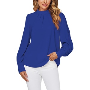 image:imageLYANER Womens Mock Neck Pleated Solid Long Sleeve Blouse Office Shirt TopRoyal Blue