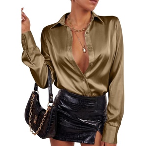 image:imageLYANER Womens Satin Blouse Long Sleeve Silk Button Down Shirts Work Office Dressy TopsBrown