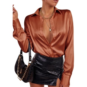 image:imageLYANER Womens Satin Blouse Long Sleeve Silk Button Down Shirts Work Office Dressy TopsBurnt Orange
