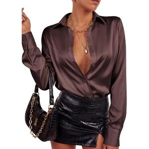 image:imageLYANER Womens Satin Blouse Long Sleeve Silk Button Down Shirts Work Office Dressy TopsCoffee