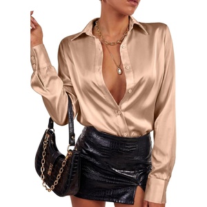 image:imageLYANER Womens Satin Blouse Long Sleeve Silk Button Down Shirts Work Office Dressy TopsKhaki
